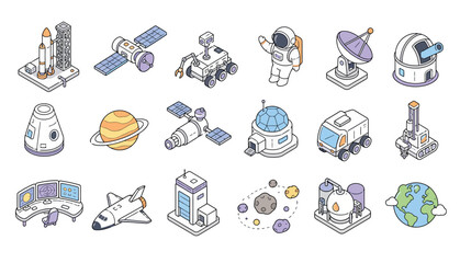 Space icons set with planets. © Kenn