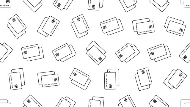 Modern seamless vector pattern featuring scattered debit and credit cards on a transparent background for finance, banking, payment systems, fintech UI, and digital transaction concepts.