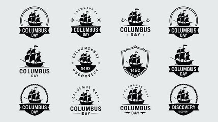 Fototapeta premium Columbus day logos with sailboat