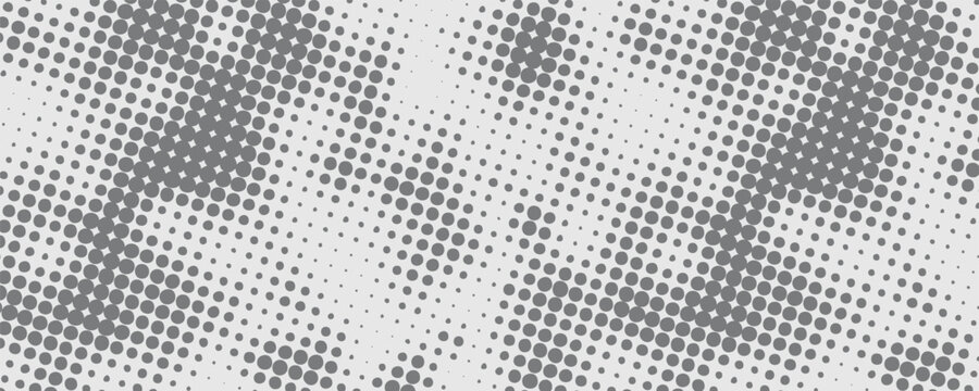 Black polka dots seamless pattern on white background. Halftone minimalist abstract wall in diagonal lines.