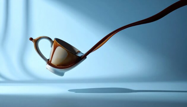 Coffee Splash From Tilted Cup Captures Dynamic Motion.