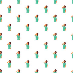 Fototapeta premium Woman feeling unwell with a headache and fatigue creating a medical pattern