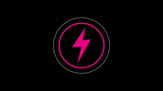 Neon glowing battery charging icon animation with neon circle. Neon power button icon color glowing colorful animation in black background, 4k vieo.