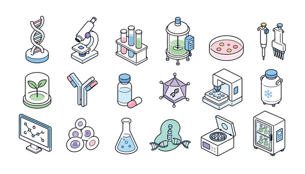 Medical lab equipment science icons.