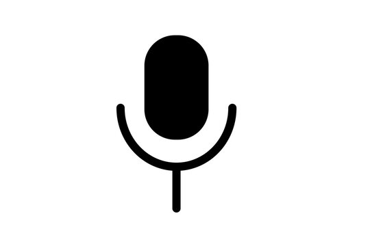 Black microphone icon or flat mic symbol isolated on white transparent background for voice search concept