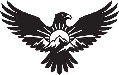 Fototapeta premium Eagle Flying Over Mountains Silhouette Emblem Graphic Design
