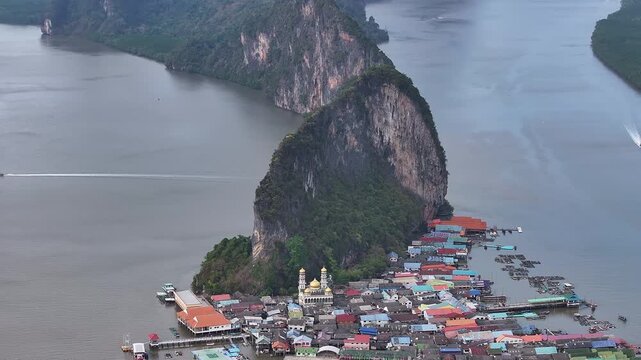 Aerial view of ko panyi floating muslim village, Thailand 