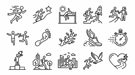 Fototapeta premium Set of business and sports achievement line icons representing success and motivation.