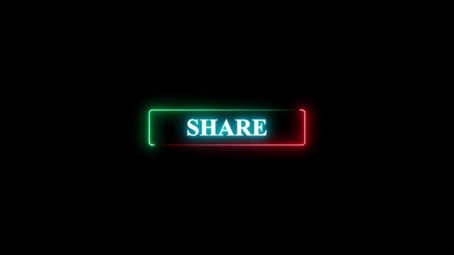 Neon neon style glowing share button with a green and red border on a black background.