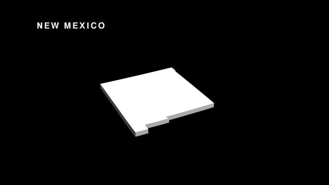 New mexico state 3d map rotating on black background