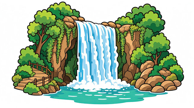 Waterfall Cascading Down Rocky Cliffside.