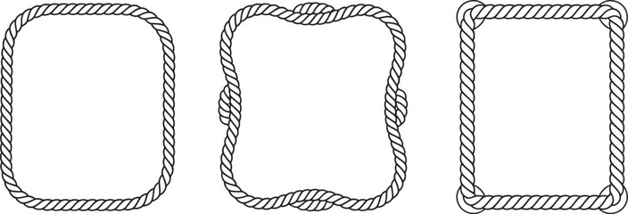 Vintage rope frame set isolated on white background, rustic vector collection featuring decorative rope borders and classic nautical elements for labels, badges and branding designs. © Dalim