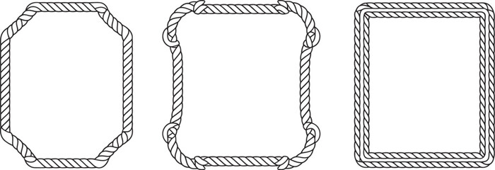 Vintage rope frame set isolated on white background, handcrafted western style vector ornaments for logos, invitations, packaging, posters and traditional decorative projects. © Dalim