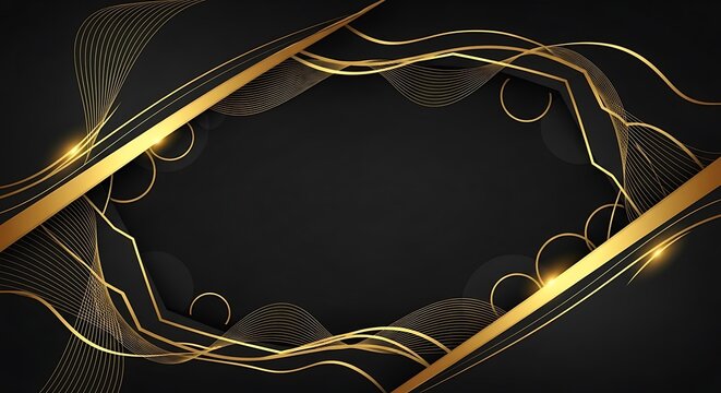 Abstract black background with luxurious golden lines and elegant shapes.