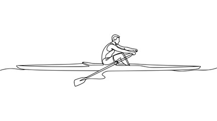 Single Scull Rowing: Athlete in Continuous Line Drawing on Water © Lancar