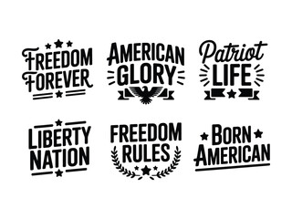 Obraz premium Patriotic american freedom slogans and phrases with stars and laurel wreath on white background
