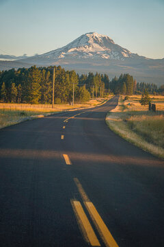 A road leading to Mount Adams on a summer evening 