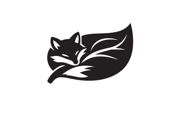 Obraz premium Minimalist fox logo design, stylized sleeping fox shaped like a leaf, creative animal icon