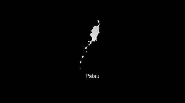 Palau map revealing from colorful particles on black background