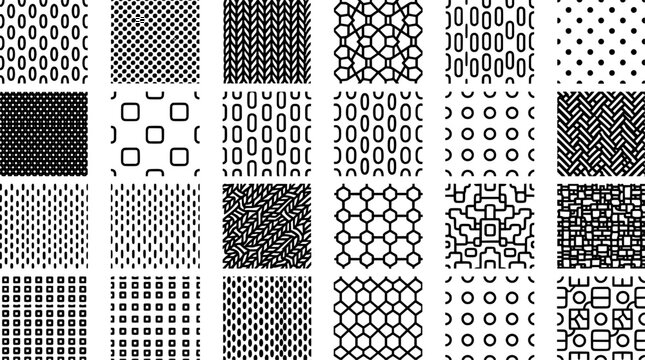 Black and White Abstract Dash Pattern Vector Set, Modern Polka Dot Texture Collection, Minimal Geometric Surface Patterns and Graphic Background Elements