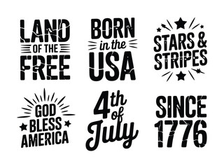 Fototapeta premium Patriotic american text phrases on transparent background for 4th july celebration usa independence day