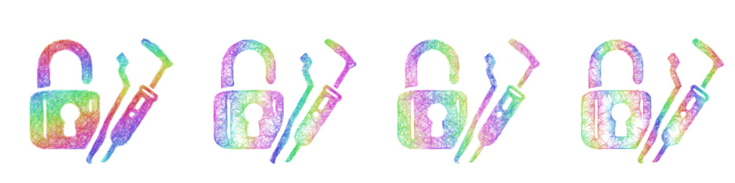 Rainbow sketch lockpicking icon design set