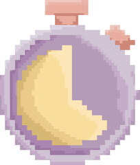 Fototapeta premium Cute pixel art stopwatch icon in pastel colors, vintage timepiece element for retro game interfaces