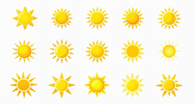 Sun icons set. Sun weather symbol collection. Sunshine, sunlight, sunburst icon set. Vector icons
