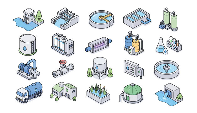 Industrial Factory Equipment Icons.
