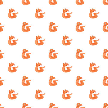 Orange cartoon snake characters creating a fun repeating animal pattern on a white background