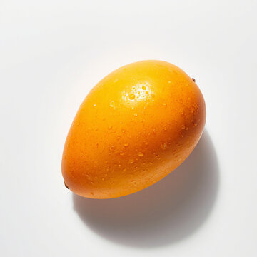 One whole fresh ripe yellow mango with water drops, generative AI illustration isolated on white background