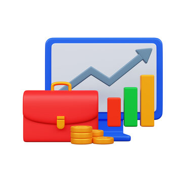 Business performance data analysis concept. Analyze graph and chart on desktop moniter 3d illustration