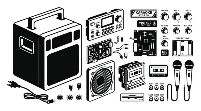 Karaoke machine portable speaker with microphone and parts