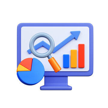 Business data analysis research and finance investment planning. Graph of data on desktop moniter 3d illustration
