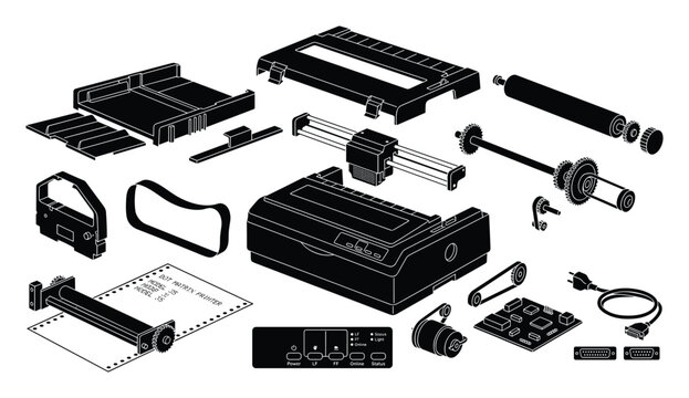 Dot matrix printer disassembled vector illustration