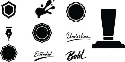 Creative collection of various calligraphy and typography stamp seals with different ink styles isolated on transparent background © MURSHIDUR RAHMAN