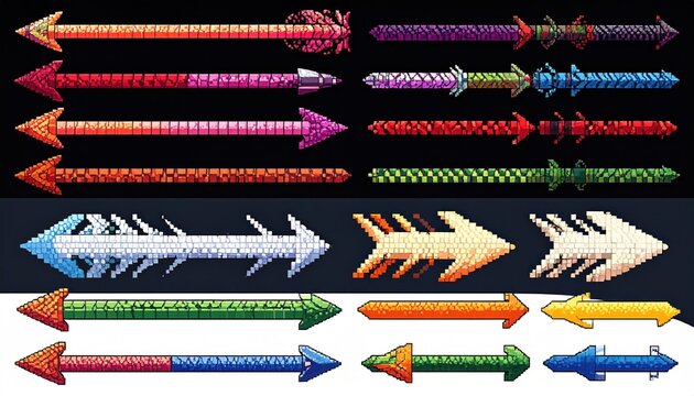 Collection of Pixel Art Arrows for Game Development.