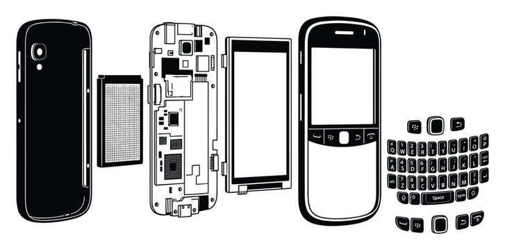 Disassembled smartphone parts showing internal component view