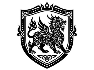 Obraz premium Mythical Dragon Crest Emblem with Celtic Knot Design