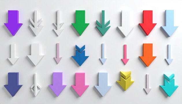 Colorful 3D Arrows Pointing Down - Directional Guidance and Navigation.