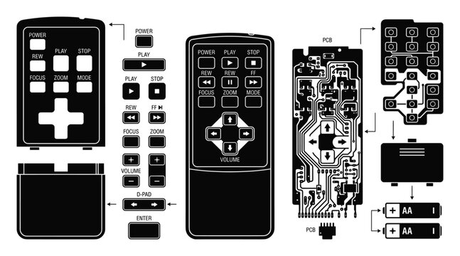 Remote control and circuit board parts arranged