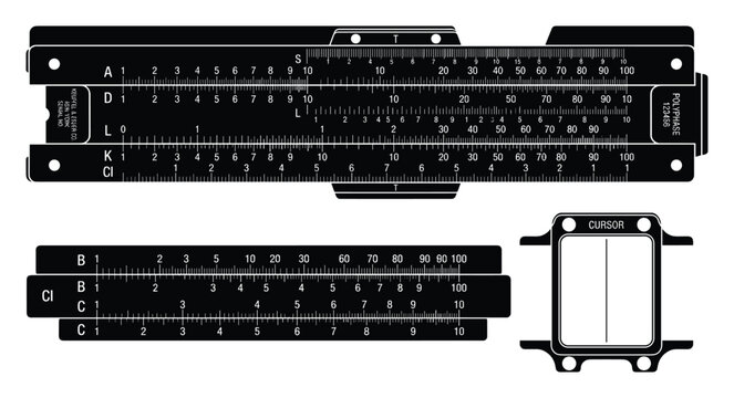 Logarithmic slide rule components flat illustration graphic