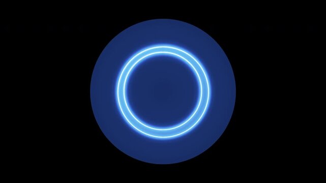 Render Neon circle rotation of frame effects on dark background. Video animation glowing techno backdrop. Round motion frame.