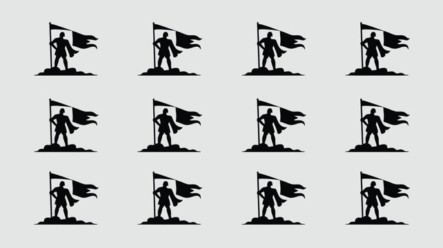 Sailor discoverer explorer holding flag vector design black graphic on gray background.