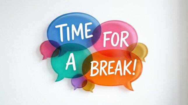 Colorful Speech Bubbles Announcing Time for a Break.