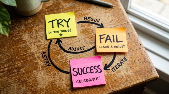 Cycle of Success Try Fail Adjust Retry and Celebrate.