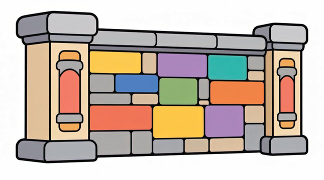 Colorful brick wall with columns.