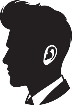 Minimalist man profile silhouette with stylish pompadour haircut, male head side view vector, elegant gentleman avatar icon for barbershop branding