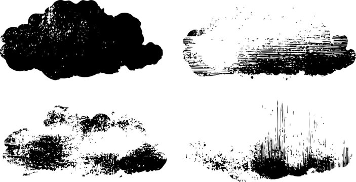vintage black and white grunge cloud textures set with distressed ink and weathered artistic effects