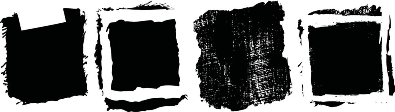 Grunge textured black square brush strokes with distressed vintage effects